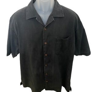 TOMMY BAHAMA Aloha Hawaiian Tropical Print Black Collared Shirt Men M Medium